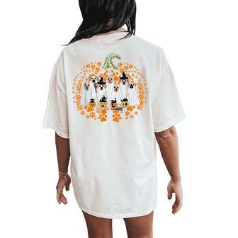 Dog Paw Print Pumpkin Autumn Fall Ghost Dog Spooky Season Women's Oversized Comfort T-Shirt Back Print - Thegiftio UK
