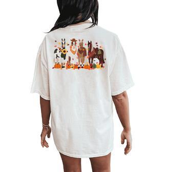 Fall In Love With Cute Horses Thanksgiving Happy Fall Season Women's Oversized Comfort T-Shirt Back Print - Thegiftio UK