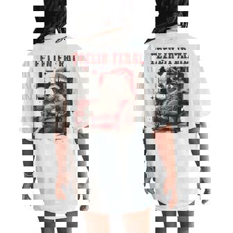Feelin Feral Vintage Retro Raccoon With Wine Lovers Women's Oversized Comfort T-Shirt Back Print - Thegiftio UK