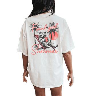 Feral Girl Summer Meme Feral Raccoon Summer Vacation Women's Oversized Comfort T-Shirt Back Print - Thegiftio UK