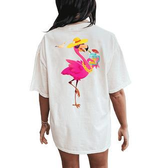 Flamingo Beach Summer Vibes Palm Trees Tropical Summer Women's Oversized Comfort T-Shirt Back Print - Monsterry