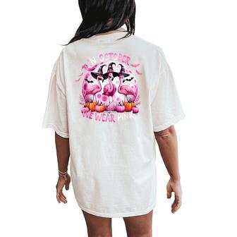 Flamingo In October We Wear Pink Breast Cancer Halloween Women's Oversized Comfort T-Shirt Back Print - Thegiftio UK