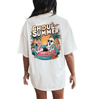 Fun Spooky Ghoul Summer Beach Vacation Flamingo Summer Vibes Women's Oversized Comfort T-Shirt Back Print - Monsterry