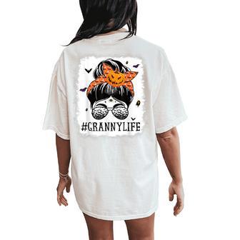 Granny Messy Bun Spooky Pumpkin Grandma Halloween Costume Women's Oversized Comfort T-Shirt Back Print - Thegiftio UK