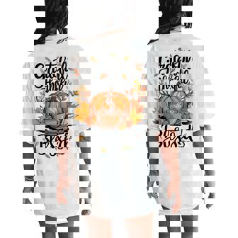 Grateful Thankful Blessed Pumpkin Coffee Fall Thanksgiving Women's Oversized Comfort T-Shirt Back Print | Mazezy