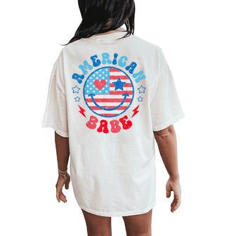 Groovy American Girl Babe Smile Face Usa Flag 4Th Of July Women's Oversized Comfort T-Shirt Back Print | Seseable UK