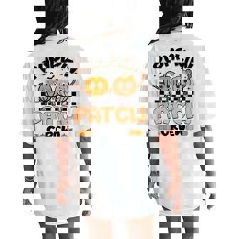 Groovy Retro Pumpkin Patch Crew Squad Thanksgiving Halloween Women's Oversized Comfort T-Shirt Back Print - Thegiftio UK