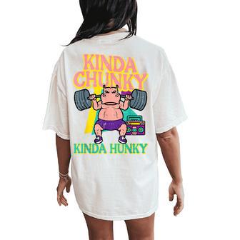 Gym Kindy Chunky Hunky Hippo Workout Fitness Women Women's Oversized Comfort T-Shirt Back Print - Thegiftio UK