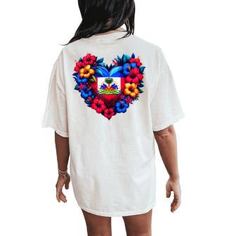 Haiti Haitian Heritage Month Flag Flower Heart Women's Oversized Comfort T-Shirt Back Print - Thegiftio UK