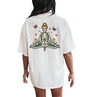 Halloween Skeleton Yoga Lotus Meditation Costume Mom Women Women's Oversized Comfort T-Shirt Back Print - Thegiftio UK