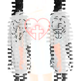 Heart Cross Divine Faith Religion Cross Christian Love Shine Women's Oversized Comfort T-Shirt Back Print - Monsterry
