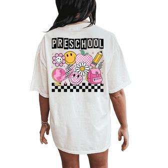 Hello Preschool Team Pre-K Retro Girl Back To School Women's Oversized Comfort T-Shirt Back Print - Thegiftio UK