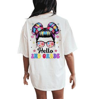 Hello Second Grade Groovy Messy Bun Back To School Girls Women's Oversized Comfort T-Shirt Back Print - Thegiftio UK