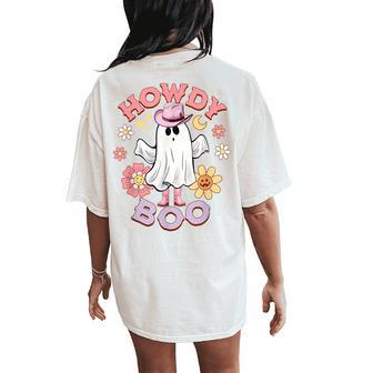 Howdy Boo Ghost Pink Boots Western Halloween Women's Oversized Comfort T-Shirt Back Print - Thegiftio UK