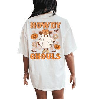 Howdy Ghouls Groovy Western Halloween Ghosts Women's Oversized Comfort T-Shirt Back Print - Thegiftio UK