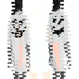 Jack O Lantern Face Pumpkin Eyelashes Halloween Girls Women's Oversized Comfort T-Shirt Back Print - Monsterry