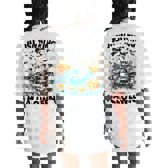 Just Waiting For Halloween Skeleton Women's Oversized Comfort T-Shirt Back Print - Thegiftio