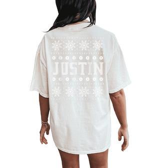 Justin Ugly Christmas Sweater Family Boys & Girls Names Women's Oversized Comfort T-Shirt Back Print | Seseable UK