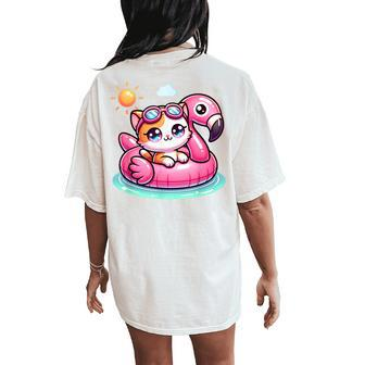 Kitten Cat Pink Flamingo Summer Vibes Beach Lover Cute Girls Women's Oversized Comfort T-Shirt Back Print - Monsterry UK