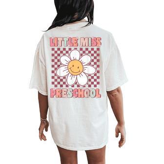 Little Miss Preschool Retro Cute Groovy First Day Of Pre-K Women's Oversized Comfort T-Shirt Back Print - Thegiftio UK