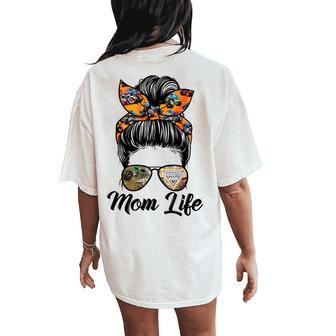 Messy Bun Woman & Monster Truck Mom Life Happy Women's Oversized Comfort T-Shirt Back Print - Thegiftio UK