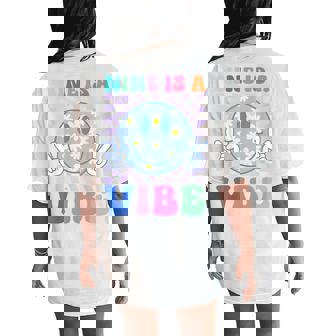 Nine Is A Vibe 9Th Birthday Groovy Boys Girls 9 Years Old Women's Oversized Comfort T-Shirt Back Print - Seseable