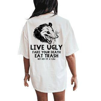 Opossum Live Ugly Fake Your Death Possum Kid Women's Oversized Comfort T-Shirt Back Print - Thegiftio UK