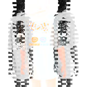 Orange And Blue Vibes Only Football Mom Gameday Messy Hair Women's Oversized Comfort T-Shirt Back Print - Seseable