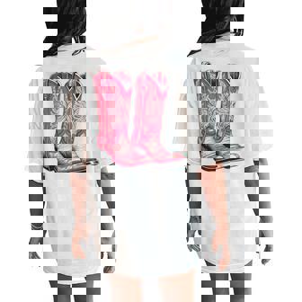 Pink Cowboy Boots Graphic For Vintage Women's Oversized Comfort T-Shirt Back Print - Seseable