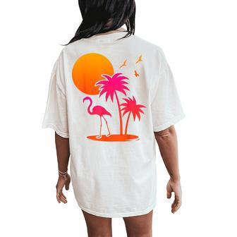 Pink Flamingo Summer Vibes Palm Trees Tropical Summer Women's Oversized Comfort T-Shirt Back Print - Monsterry DE