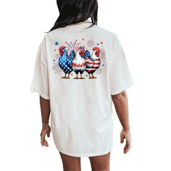 Red White Blue Chicken Usa Flag Firework 4Th Of July Women's Oversized Comfort T-Shirt Back Print - Monsterry DE