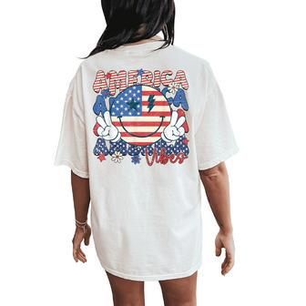 Retro 4Th Of July America Vibes Smile Face Girls Women's Oversized Comfort T-Shirt Back Print - Monsterry AU