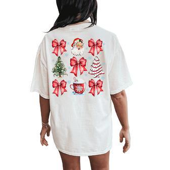 Retro Christmas Coquette Bow Santa Coffee Cake Holiday Women Women's Oversized Comfort T-Shirt Back Print - Thegiftio UK