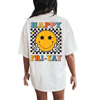 Retro Groovy Happy Fri-Yay Friday Teacher Friyay Women's Oversized Comfort T-Shirt Back Print - Thegiftio UK