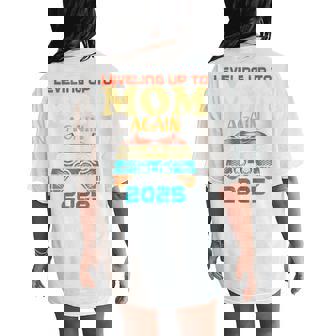 Retro Leveling Up To Mom Again 2025 Pregnancy Announcement Women's Oversized Comfort T-Shirt Back Print | Seseable UK