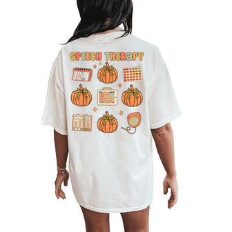 Retro Speech Therapy Slp Fall Pumpkin Speech Therapist Women's Oversized Comfort T-Shirt Back Print - Thegiftio UK