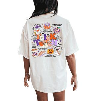 Retro Trick Or Teach Halloween Teacher Ghost Spooky Teacher Women's Oversized Comfort T-Shirt Back Print - Thegiftio UK