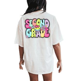 Second Grade Groovy Happy First Day Of School Bright Dots Women's Oversized Comfort T-Shirt Back Print - Thegiftio UK