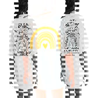 In September We Wear Gold Rainbow Childhood Cancer Awareness Women's Oversized Comfort T-Shirt Back Print | Mazezy