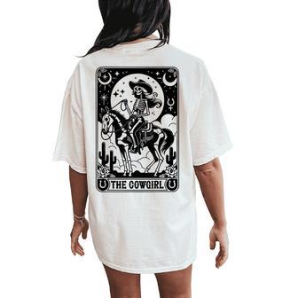 Skeleton Cowgirl Riding Horse Tarot Card Gothic Halloween Women's Oversized Comfort T-Shirt Back Print - Thegiftio UK