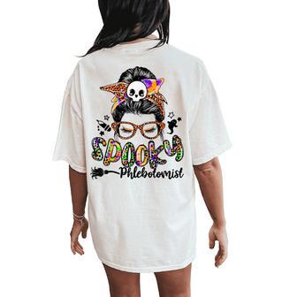 Spooky Phlebotomist Messy Bun Leopard Halloween Women's Oversized Comfort T-Shirt Back Print - Thegiftio UK