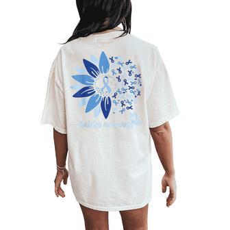 Support Diabetes Awareness Sunflower Blue Ribbon T1d Type 1 Women's Oversized Comfort T-Shirt Back Print - Thegiftio UK