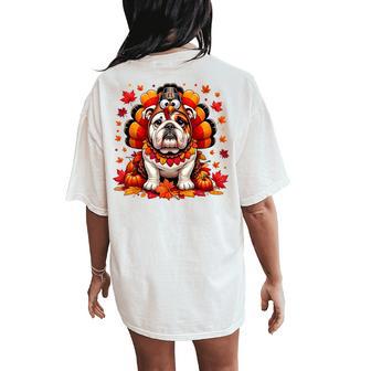 Thanksgiving English Bulldog Fall Leaves Autumn Maple Tree Women's Oversized Comfort T-Shirt Back Print - Thegiftio UK
