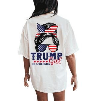 Trump Girl No Apologies Messy Bun Trump 2024 American Flag Women's Oversized Comfort T-Shirt Back Print - Monsterry AU