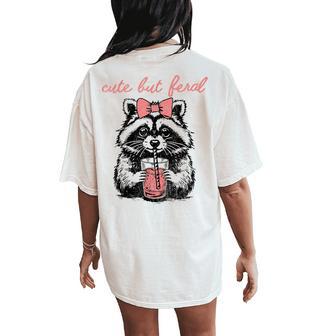 Vintage Cute But Feral Raccoon With Coffee Lovers Women's Oversized Comfort T-Shirt Back Print - Thegiftio UK
