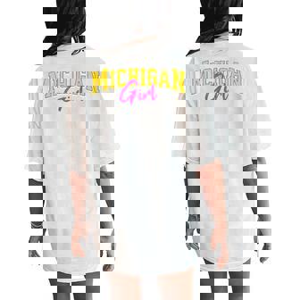 Vintage Michigan Girl Retro Pink Michigan And Girls Women's Oversized Comfort T-Shirt Back Print - Seseable