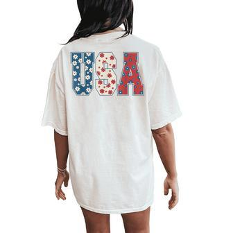 Vintage Retro Usa 4Th Of July Patriotic Daisy Flower Women's Oversized Comfort T-Shirt Back Print - Monsterry DE