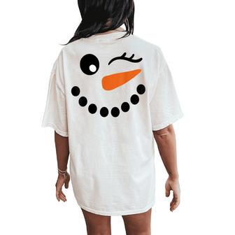 Winter Snowman Face Wink Eye Christmas Xmas For Girl Womens Women's Oversized Comfort T-Shirt Back Print - Thegiftio UK