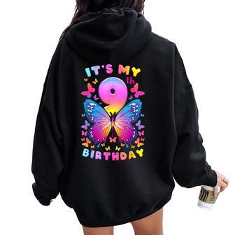 9Th Birthday Girl 9 Years Butterfly Number 9 Women Oversized Hoodie Back Print - Thegiftio UK
