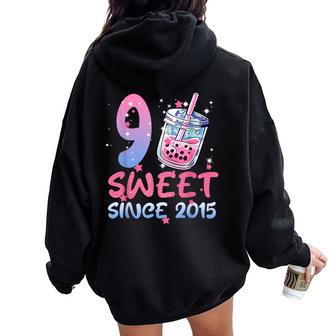 9Th Birthday Girl 9 Yrs Old Bday Bubble Boba Tea Anime Women Oversized Hoodie Back Print - Thegiftio UK